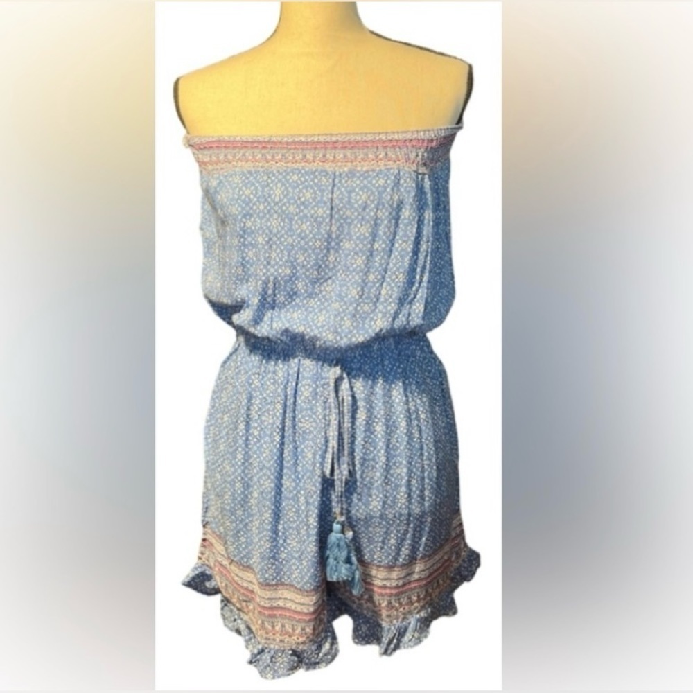 KIWI + PUNCH Vista Blue Strapless Short Romper Size Large NWT